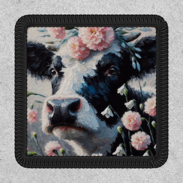 Holstein Cow in Flowers Farm Farmhouse Painting Patch (Front)