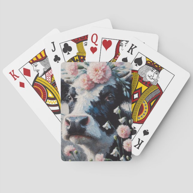 Holstein Cow in Flowers Farm Farmhouse Painting Poker Cards (Back)