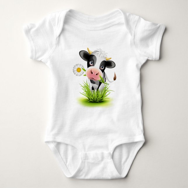 Holstein cow in grass baby bodysuit (Front)