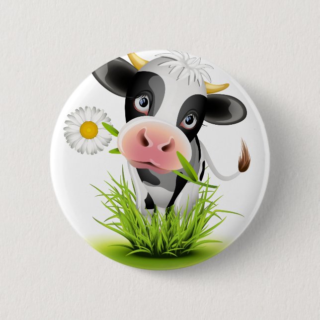 Holstein cow in grass button (Front)