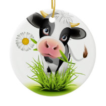 Holstein cow in grass ceramic ornament