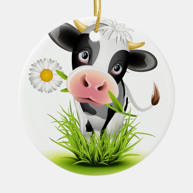 Holstein cow in grass ceramic ornament (Front)