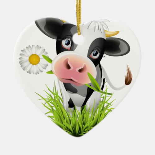 Holstein cow in grass ceramic ornament