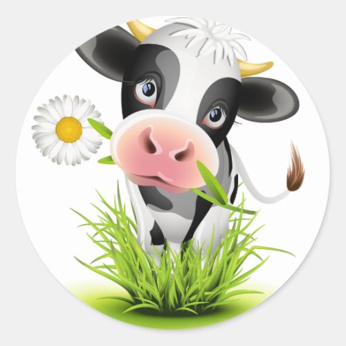 Holstein cow in grass classic round sticker