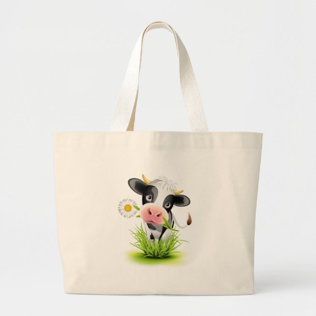 Holstein cow in grass large tote bag (Front)