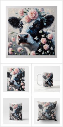 Holstein Cow in Pink Carnations Home Decor
