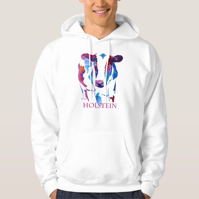 Holstein Cow in Purple & Blues Hoodie (Front)