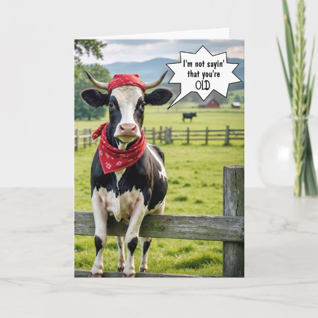 Holstein Cow On a Fence Birthday Humor Card (Front)