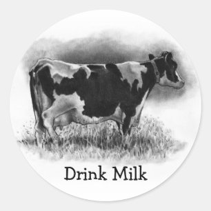 Holstein Cow: Original Pencil Drawing: Dairy Classic Round Sticker