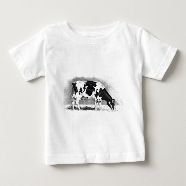 Holstein Cow: Pencil Drawing: Farm, Country Baby T-Shirt (Front)