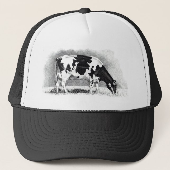 Holstein Cow: Pencil Drawing: Farm, Country Trucker Hat (Front)
