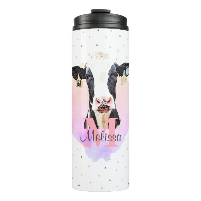 Holstein Cow Pretty Farm Animal Monogram Pattern Thermal Tumbler (Front)