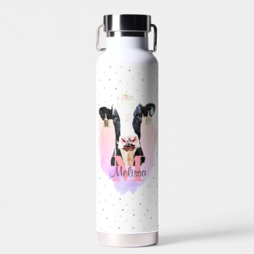 Holstein Cow Pretty Farm Animal Monogram Pattern Water Bottle