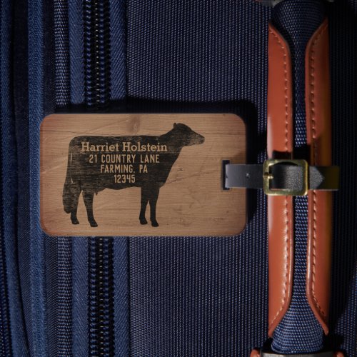 Holstein Cow Silhouette Farm Animal Personalized Luggage Tag