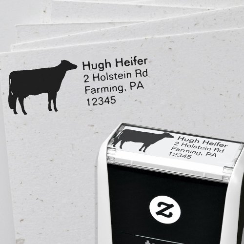 Holstein Cow Silhouette Return Address Self_inking Stamp