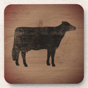 Holstein Cow Silhouette Rustic Style Beverage Coaster