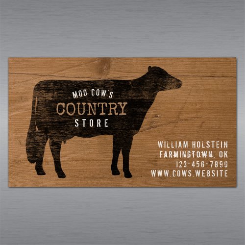 Holstein Cow Silhouette Rustic Style Business Card Magnet