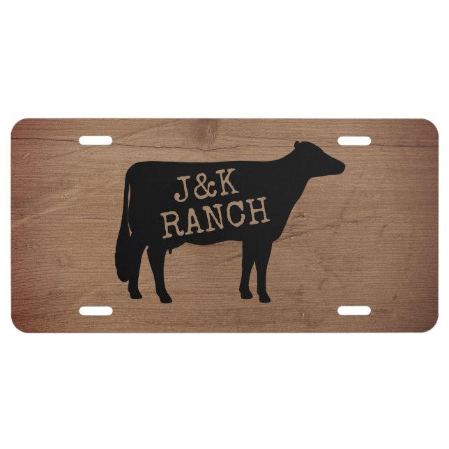 Holstein Cow Silhouette Rustic Style Custom License Plate (Front)
