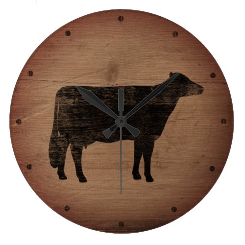 Holstein Cow Silhouette Rustic Style Large Clock