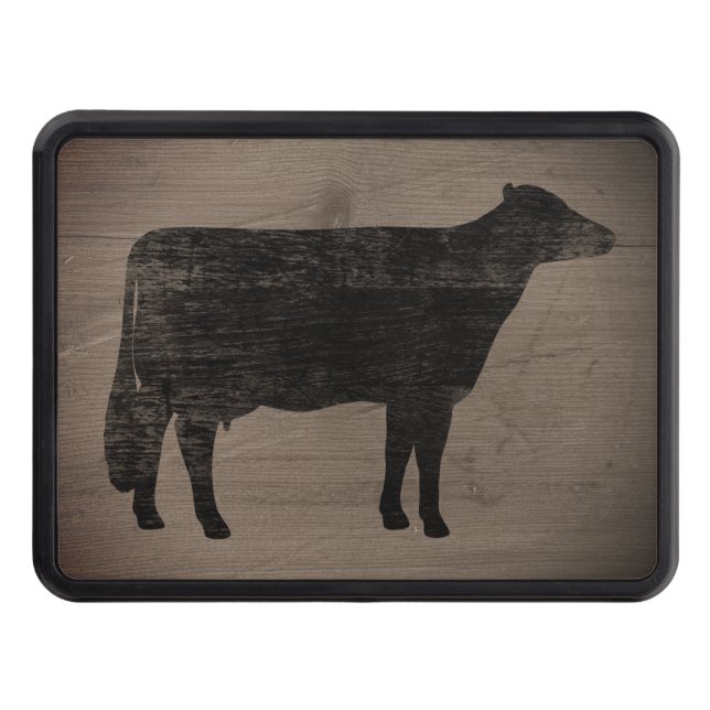 Holstein Cow Silhouette Weathered Rustic Style Hitch Cover (Front)