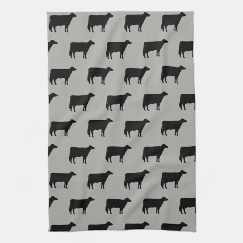 Holstein Cow Silhouettes Pattern Black and Grey Kitchen Towel