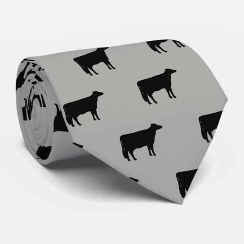 Holstein Cow Silhouettes Pattern Grey and Black Neck Tie