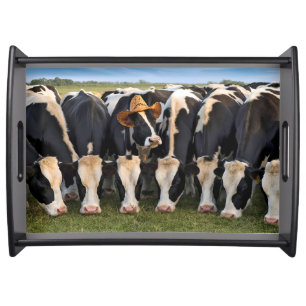 Holstein Cow Wearing a Cowboy Hat Serving Tray