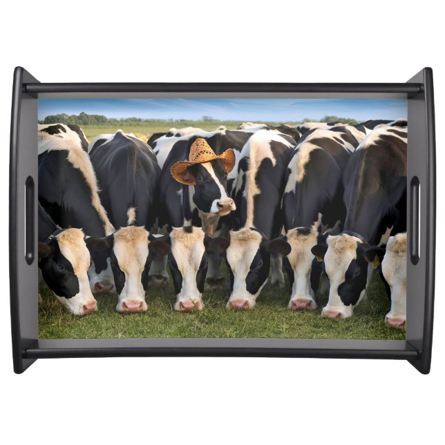 Holstein Cow Wearing a Cowboy Hat Serving Tray (Front)