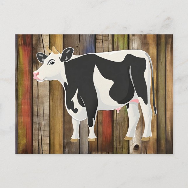 Holstein cow with old board background postcard (Front)