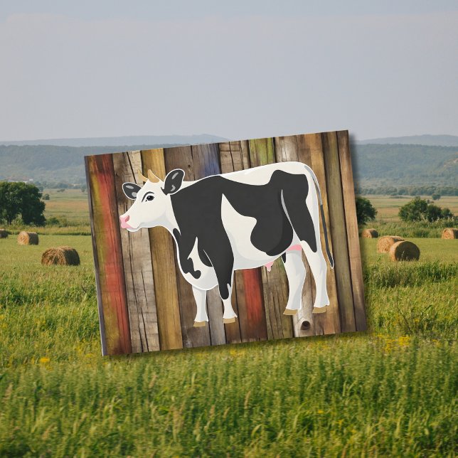 Holstein cow with old board background postcard (Creator Uploaded)