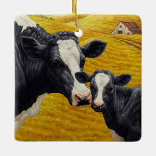 Holstein Cows and Old Wood Barn Ceramic Ornament