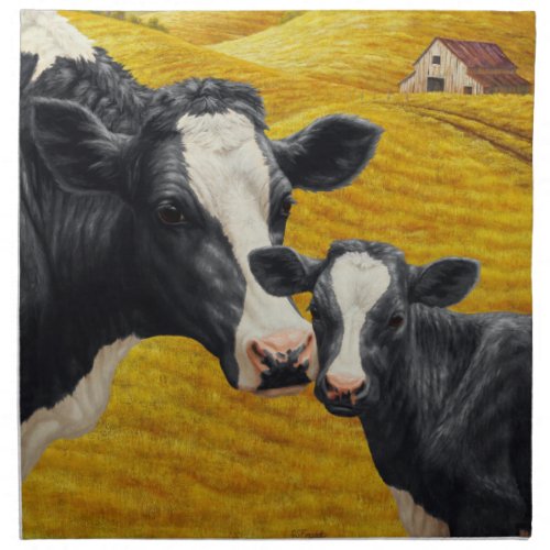 Holstein Cows and Old Wood Barn Cloth Napkin