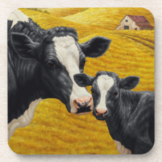 Holstein Cows and Old Wood Barn Coaster