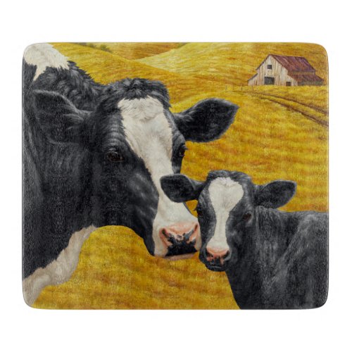 Holstein Cows and Old Wood Barn Cutting Board