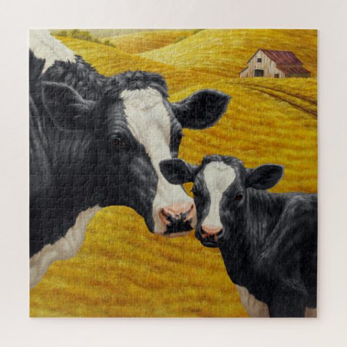 Holstein Cows and Old Wood Barn Jigsaw Puzzle