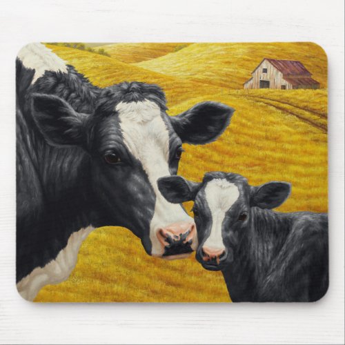 Holstein Cows and Old Wood Barn Mouse Pad