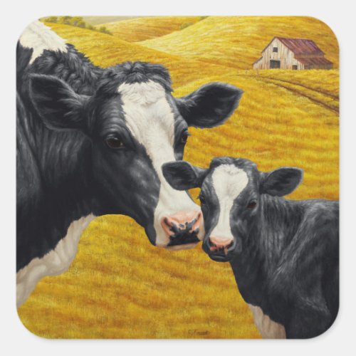 Holstein Cows and Old Wood Barn Square Sticker