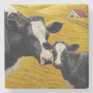Holstein Cows and Old Wood Barn Stone Coaster