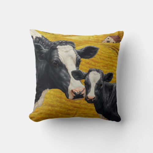 Holstein Cows and Old Wood Barn Throw Pillow