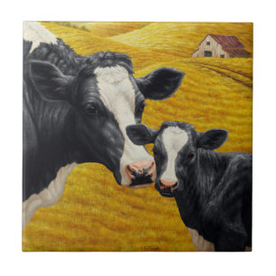 Holstein Cows and Old Wood Barn Tile