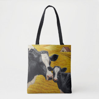 Holstein Cows and Old Wood Barn Tote Bag