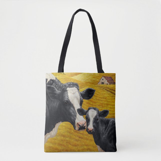 Holstein Cows and Old Wood Barn Tote Bag (Front)