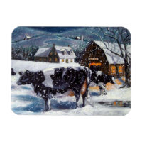 Holstein Cows in Snowy Farm Yard: Christmas