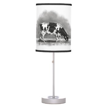 Holstein Dairy Cow Grazing: Pencil Drawing Table Lamp by joyart at Zazzle