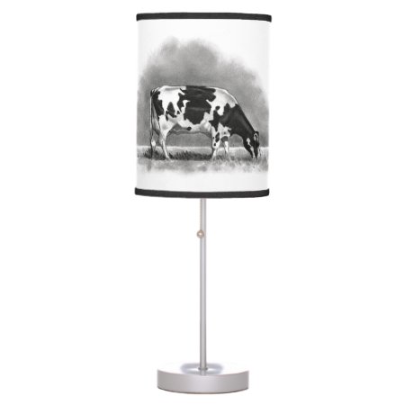 Holstein Dairy Cow Grazing: Pencil Drawing Table Lamp