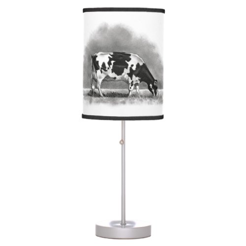 Holstein Dairy Cow Grazing Pencil Drawing Table Lamp