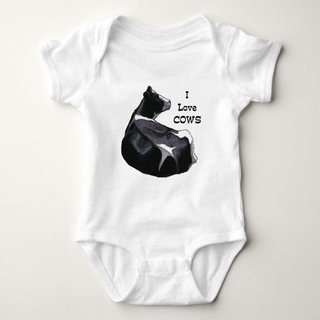 Holstein Dairy Cow: I Love Cows: Original Art Baby Bodysuit (Front)