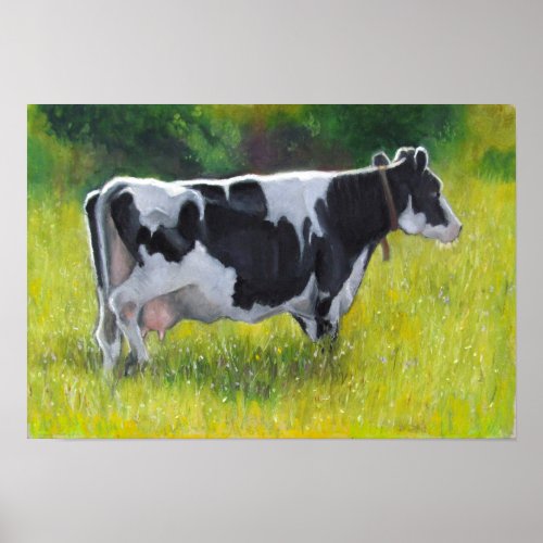 Holstein Dairy Cow in Pasture Oil Pastel Painting Poster