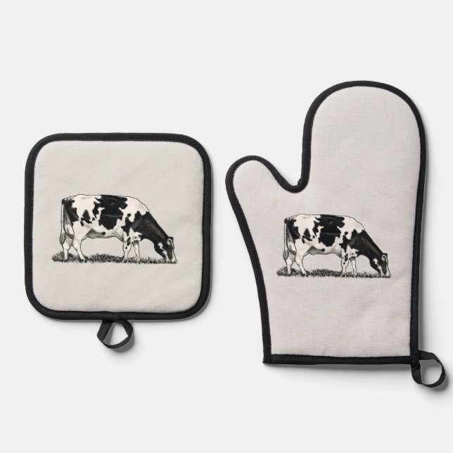 Holstein Dairy Cow Oven Mitt & Pot Holder Set (Front)
