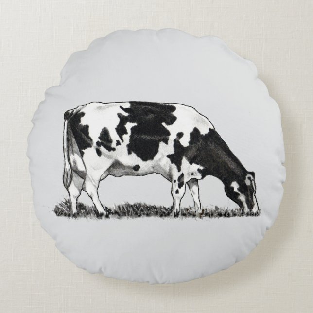 Holstein Dairy Cow Round Pillow (Front)